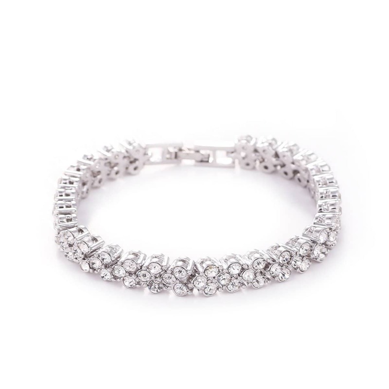 

Rhinestone Engraved Design Gold Plated Bracelet 1pc, Silver