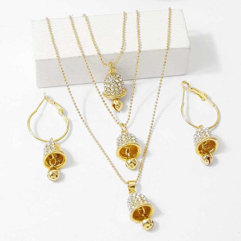 

Rhinestone Bell Layered Necklace & Earrings Set