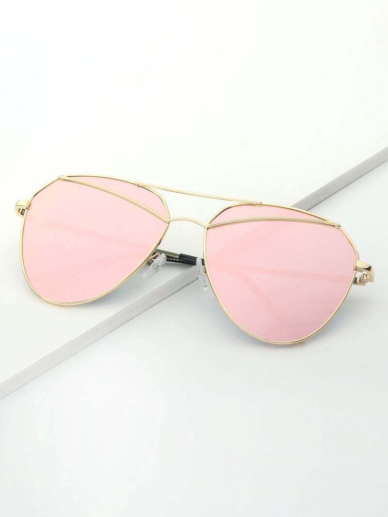

Mirror Lens Top Bar Sunglasses, Pink