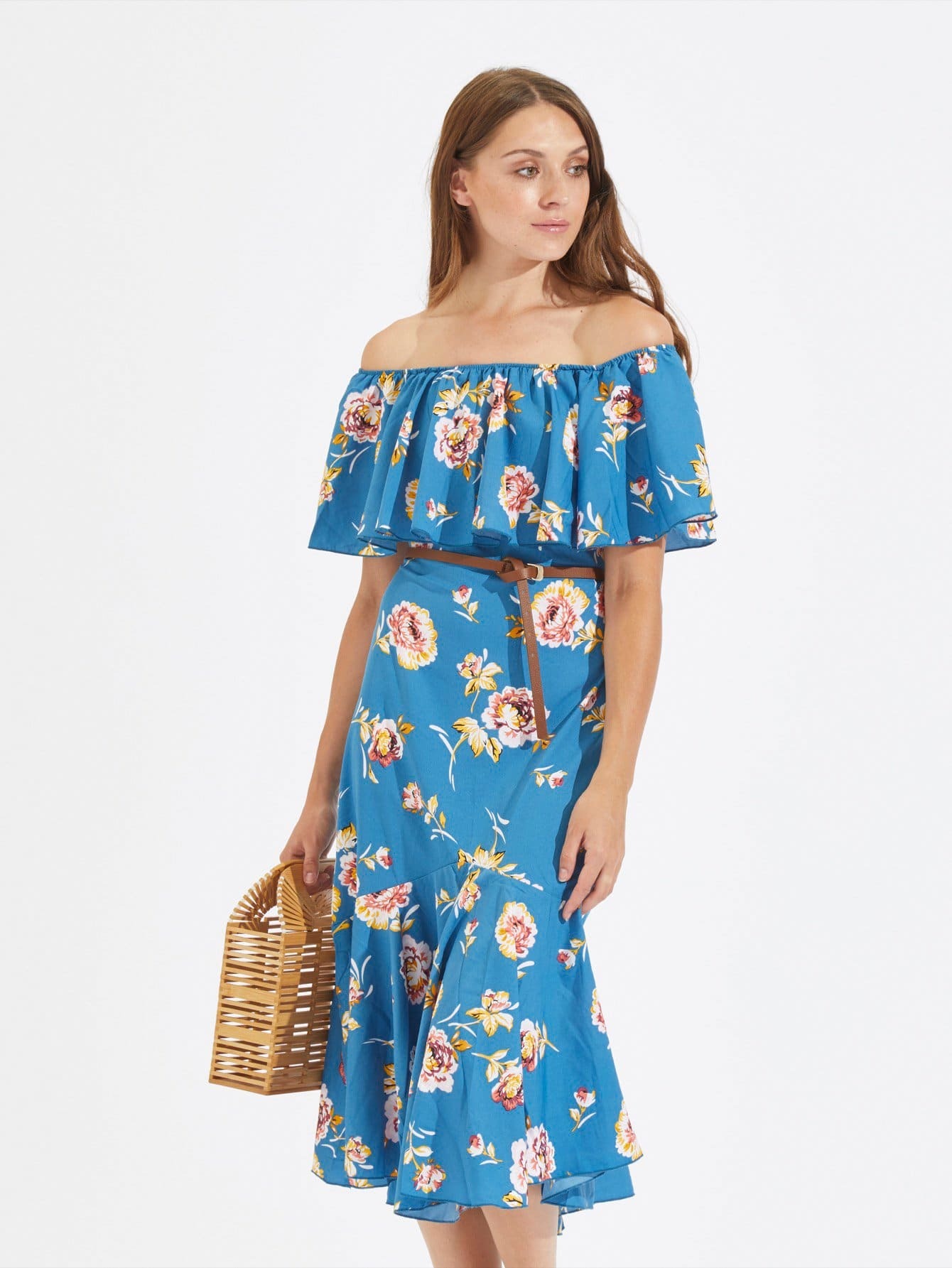floral bardot midi dress