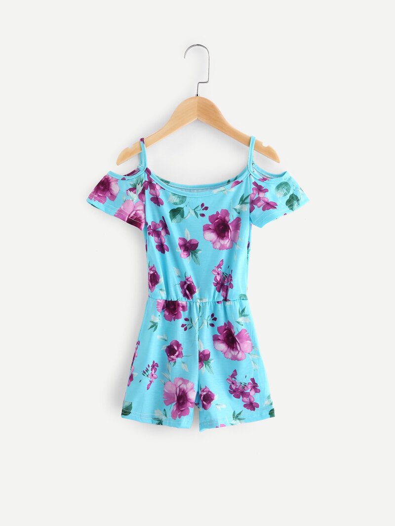 

Girls Floral Print Cami Jumpsuit, Blue
