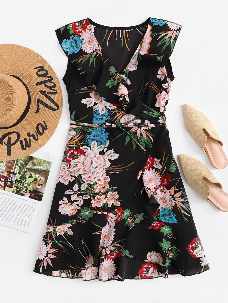 

Floral Print Ruffle Hem Dress, Multicolor