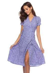 Floral Print Knot Wrap Dress