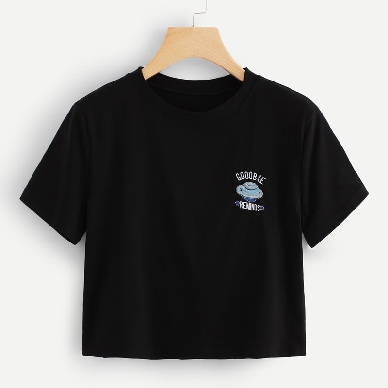 

Embroidery Crop Tee, Black