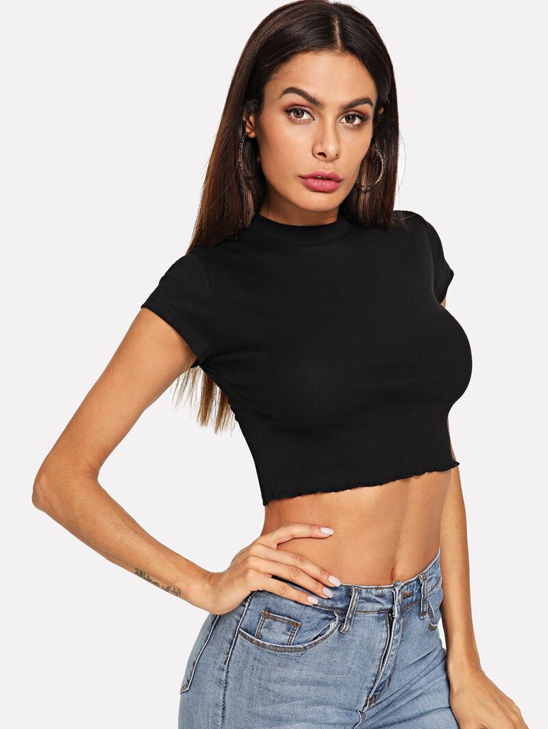 

Solid Knit Crop Tee, Black, Andy