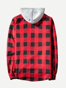 Manfinity Men Buffalo Plaid Hooded Shirt - Red - View 2