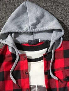 Manfinity Men Buffalo Plaid Hooded Shirt - Red - View 3