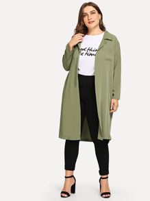 Plus Solid Pocket Decoration Coat