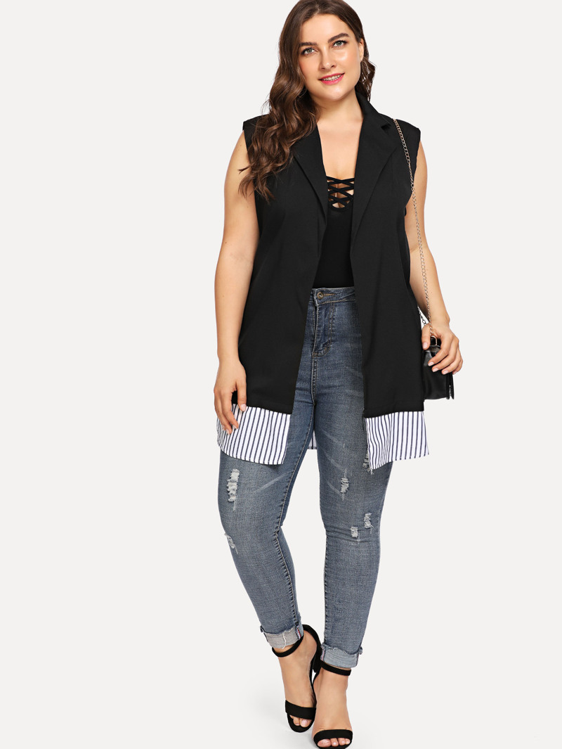 

Plus Contrast Striped Coat, Black