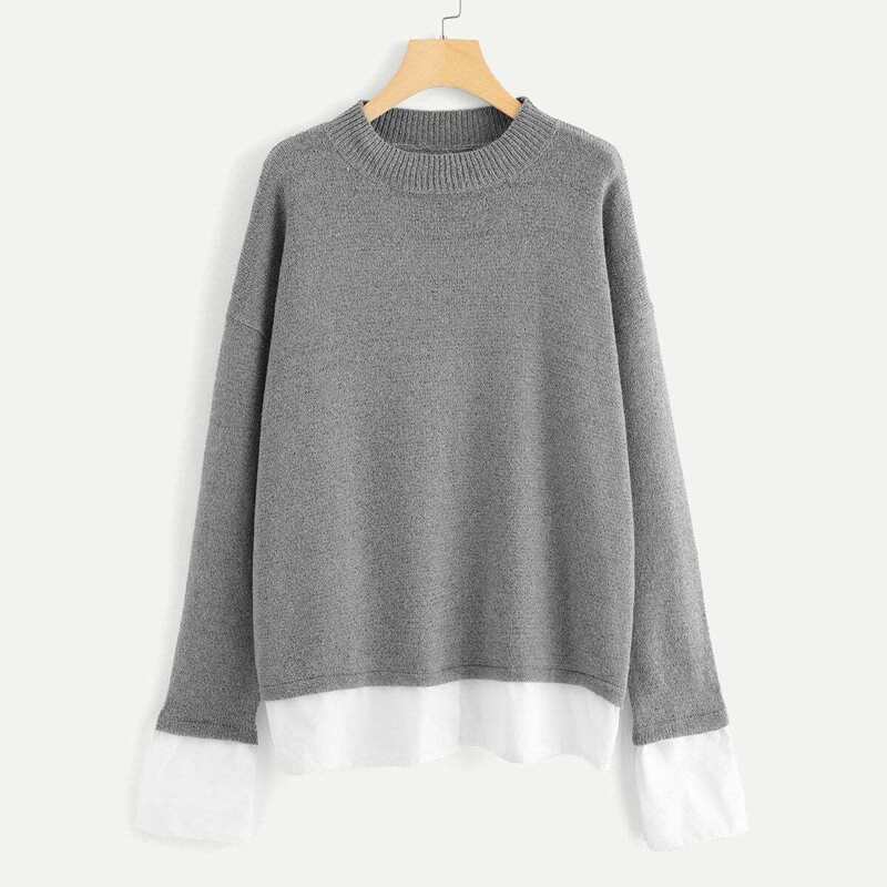 

Contrast Trim Drop Shoulder Jumper, Grey