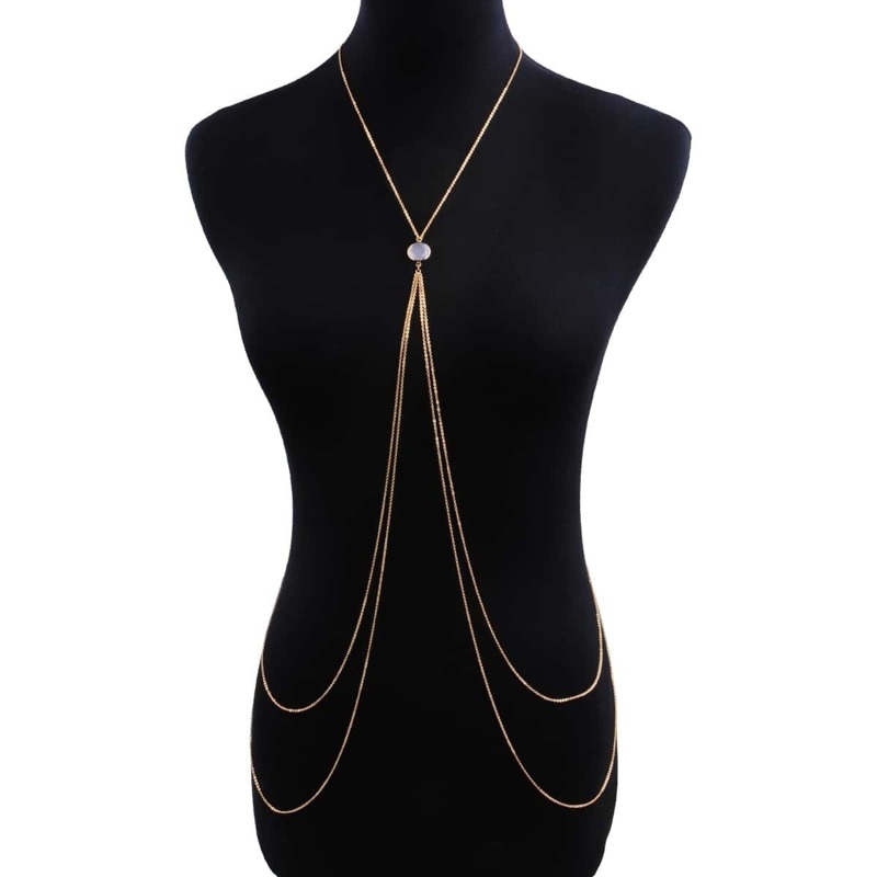 

Gemstone Detail Double Layered Body Chain, Gold