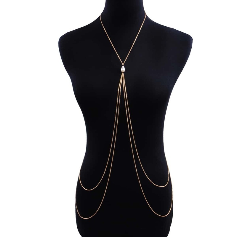 

Faux Pearl Decorated Layered Body Chain, Gold