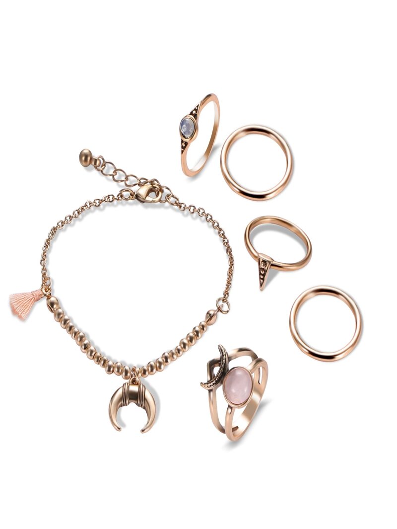 

Moon Detail Chain Bracelet 1pc & Ring 5pcs