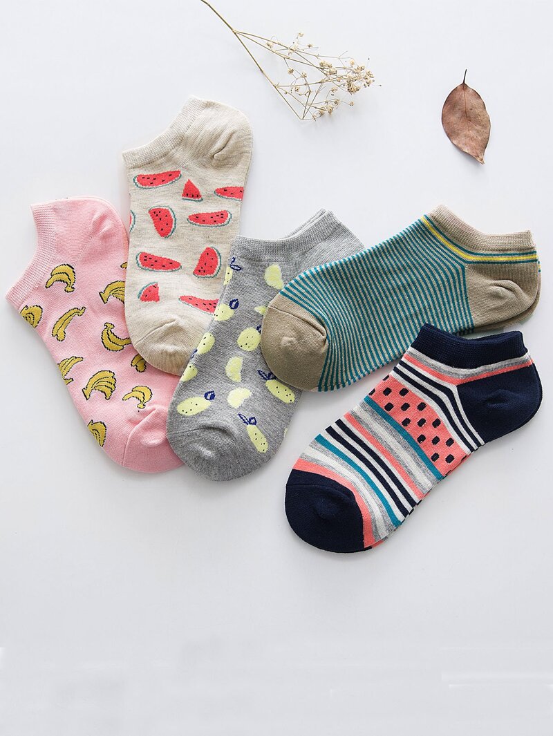 

Fruit Pattern Ankle Socks 5pairs, Multicolor