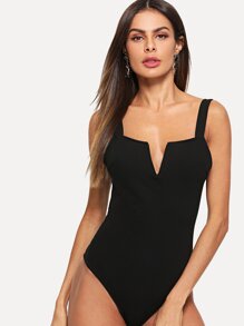 V Cut Front Form Fitting Bodysuit