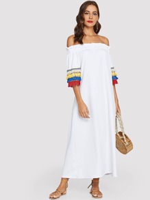 Off-Shoulder Tassel Detail Dress