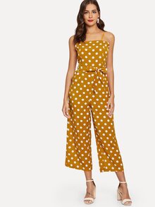 Polka Dot Tie Waist Strap Jumpsuit