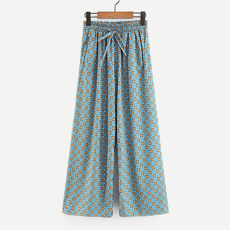 

Drawstring Waist Wide Leg Pants, Cadet blue