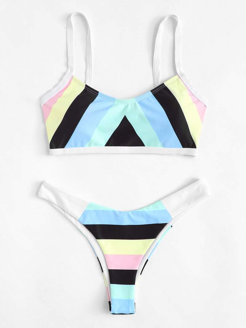 

Striped Colorblock Bikini Set, Multicolor