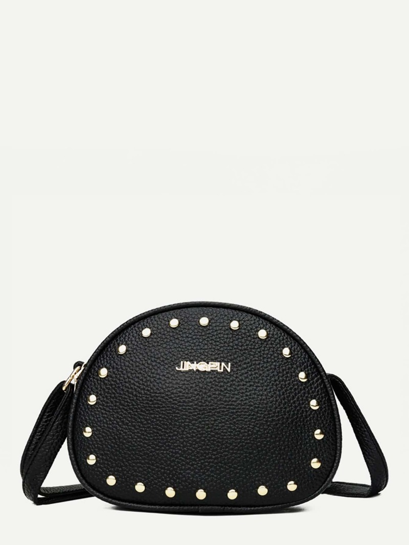 

Studded Decor Double Zip Bag, Black