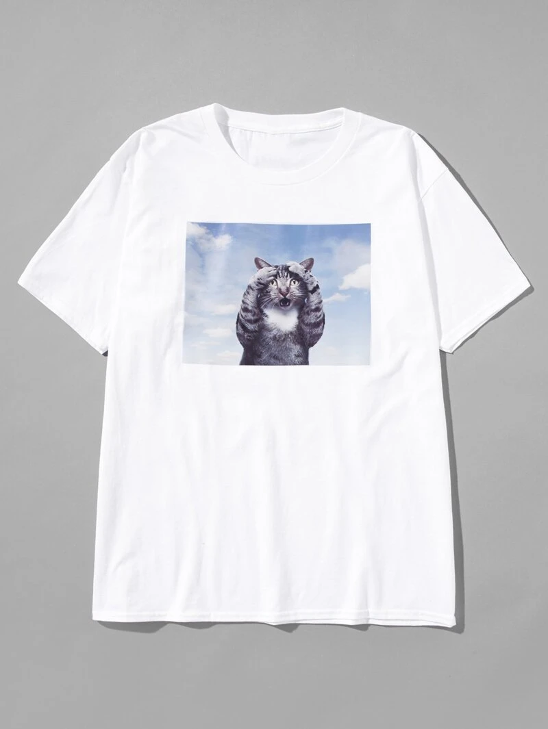 Men Tee Sleeve Print Sleeve Short Cat nqBwvFzZq