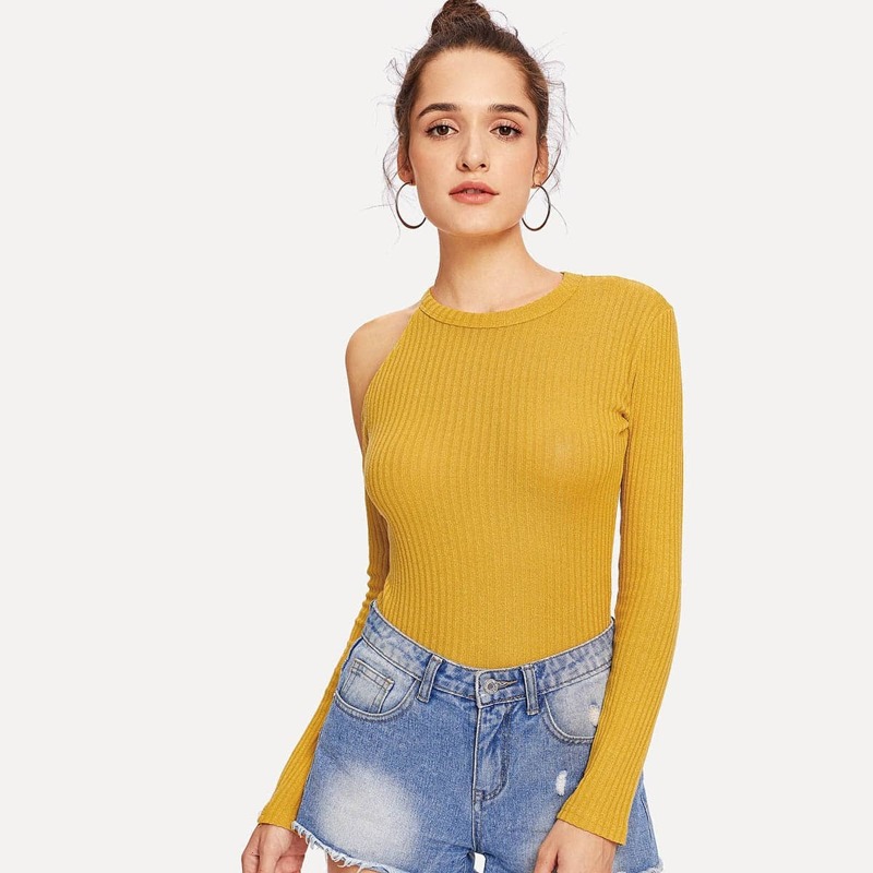 

Cut Out Neck Ribbed Tee, Yellow