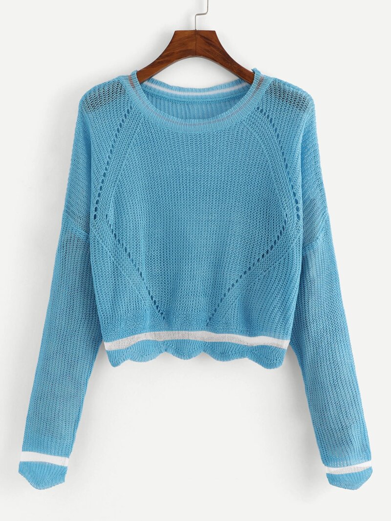 

Drop Shoulder Knit Sweater, Blue