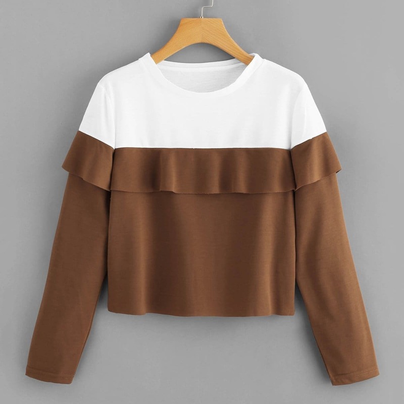 

Ruffle Trim Color Block Sweatshirt, Burgundy