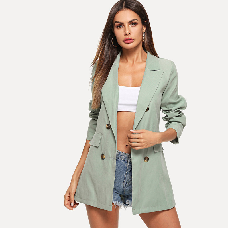 

Double Breasted Solid Blazer, Mint green