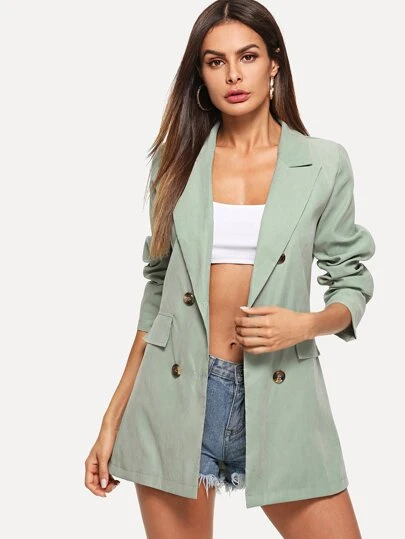 Blazer unicolore avec double rangée de boutons | ROMWE Blazer unicolore avec rangée de boutons | Mode en ligne