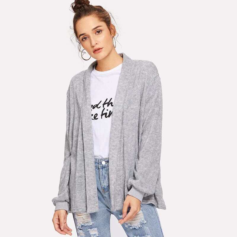 

Bishop Sleeve Solid Cardigan, Grey