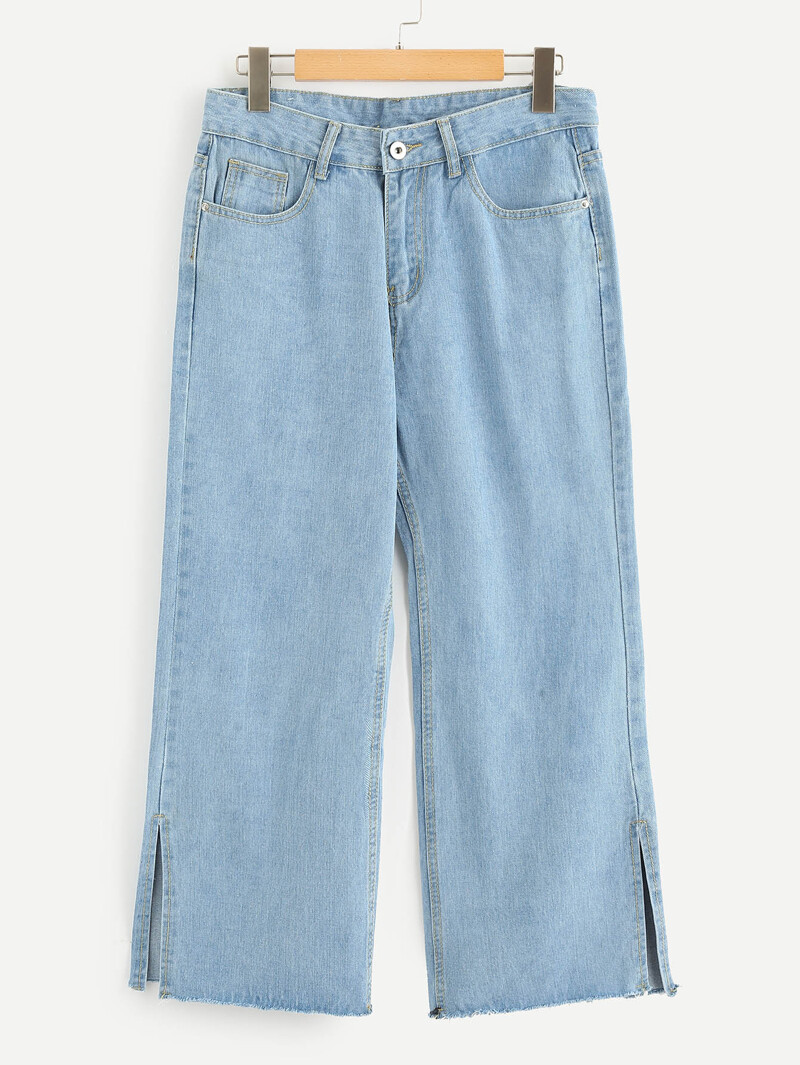 

Button Waist Split Side Pants, Blue