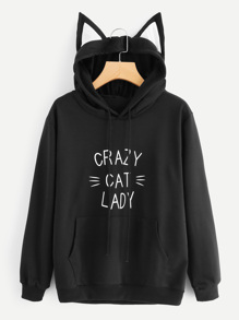 Letter Print Hooded Sweatshirt