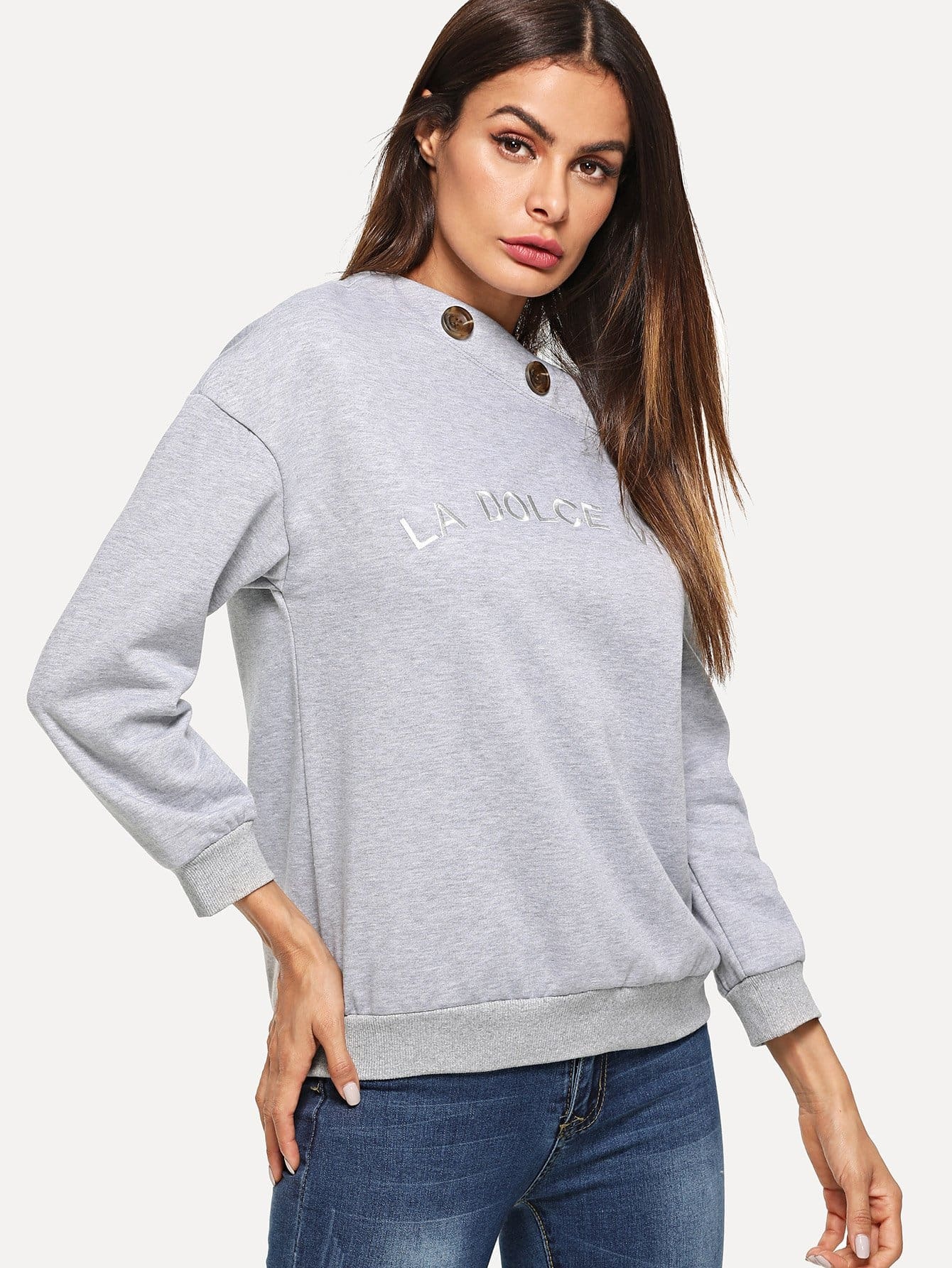 sweat-shirt avec imprimé et boutons