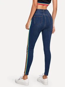 SHEIN Jeans de lado de rayas con lavado negro - Azul - Ver 2
