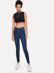 SHEIN Jeans de lado de rayas con lavado negro - Azul - Ver 3