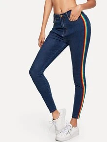 SHEIN Jeans de lado de rayas con lavado negro - Azul - Ver 1