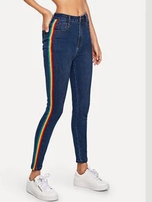 SHEIN Jeans de lado de rayas con lavado negro - Azul - Ver 4