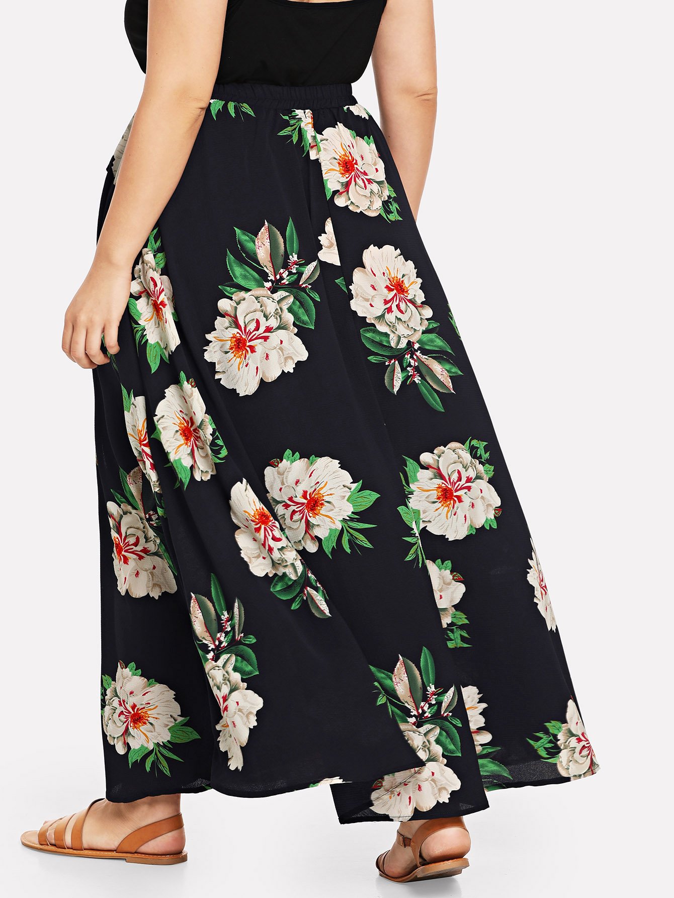 plus waist belted striped floral skirt