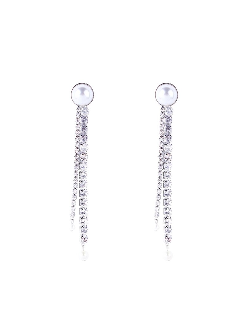 

Faux Pearl Detail Rhinestone Drop Earrings, Silver