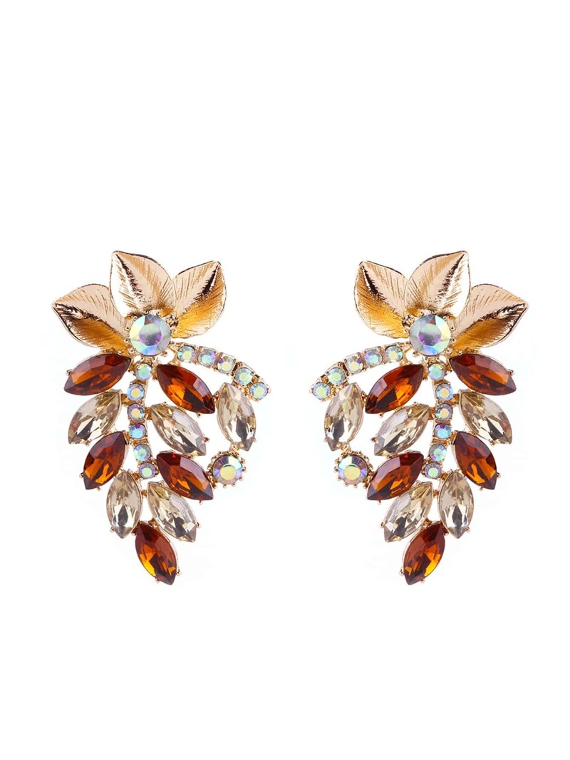 

Rhinestone Leaf Shaped Stud Earrings, Brown