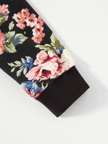 SHEIN Camiseta De Media Edad Para Niñas Con Mangas Raglán Y Estampado Floral - Negro - Ver 3