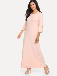 Solid Striped Flounce Sleeve Dress
