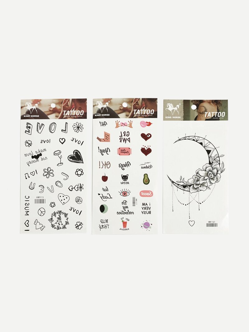 

Mixed Graphic Tattoo Sticker 3pcs, Multicolor