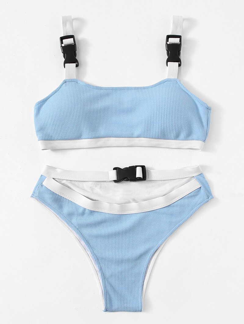 

Contrast Trim Bikini Set, Blue