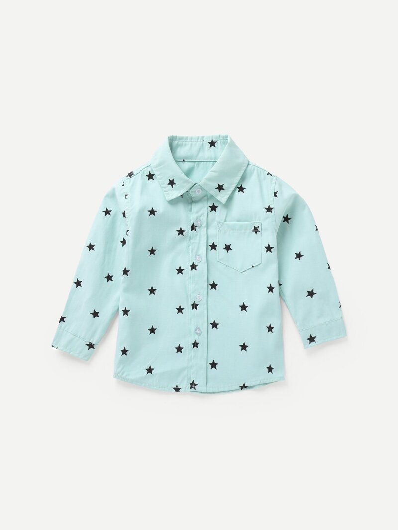

Boys Allover Star Print Shirt, Green