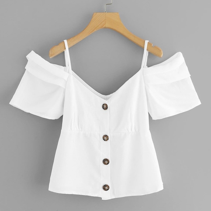 

Plus Cold Shoulder Single Breasted Top, White
