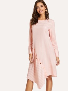 Single Breasted Striped Dip Hem Dress