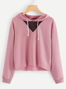 Contrast Mesh Hooded Sweatshirt