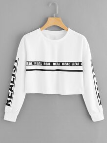 Drop Shoulder Slogan Print Crop Sweatshirt